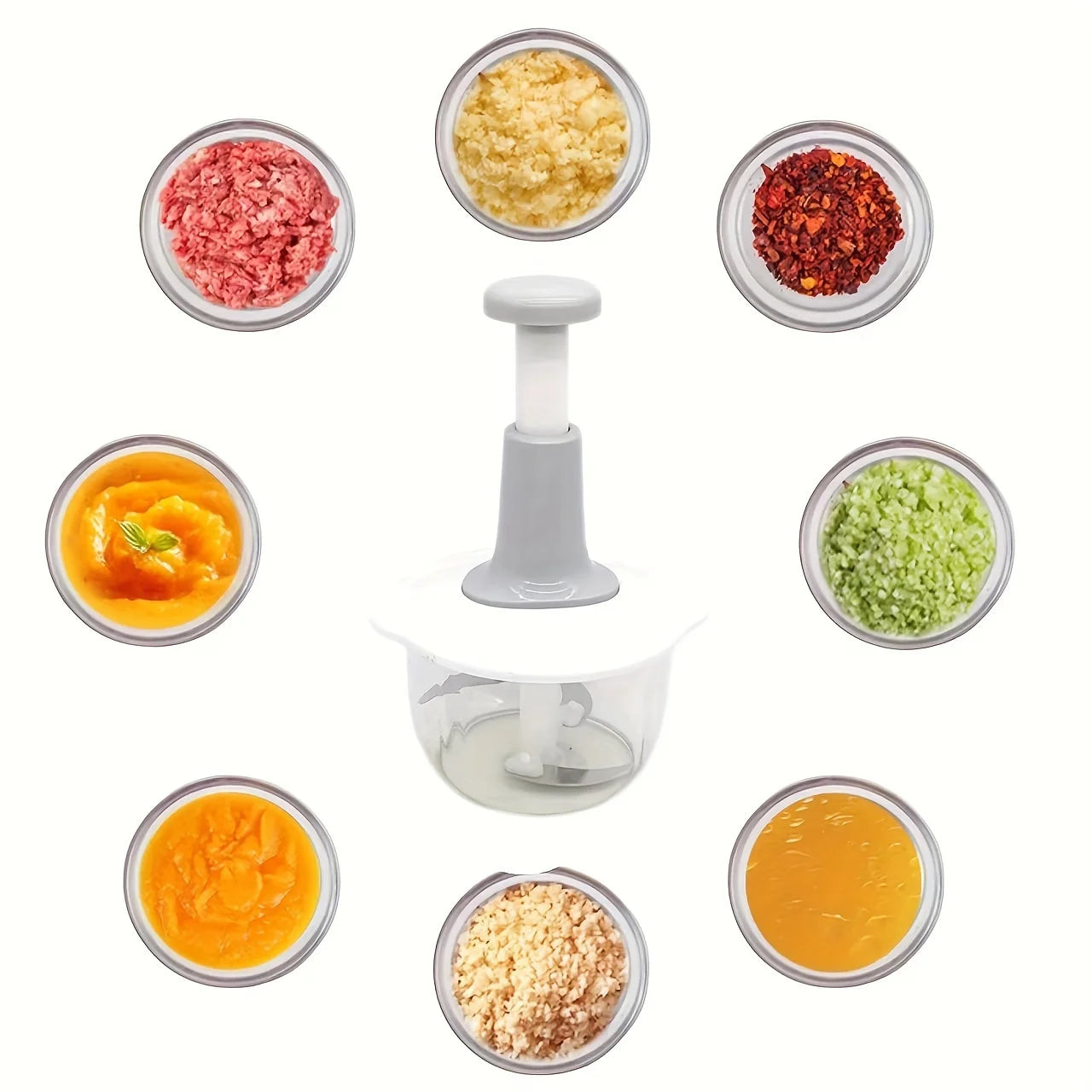 Manual Food Processor Garlic Press - Hand-Powered Meat Grinder Vegetable Chopper and Dicer, Plastic Kitchen Gadget