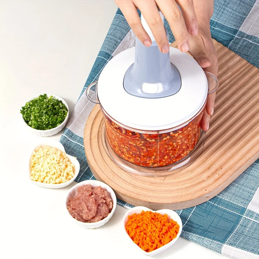 Manual Food Processor Garlic Press - Hand-Powered Meat Grinder Vegetable Chopper and Dicer, Plastic Kitchen Gadget