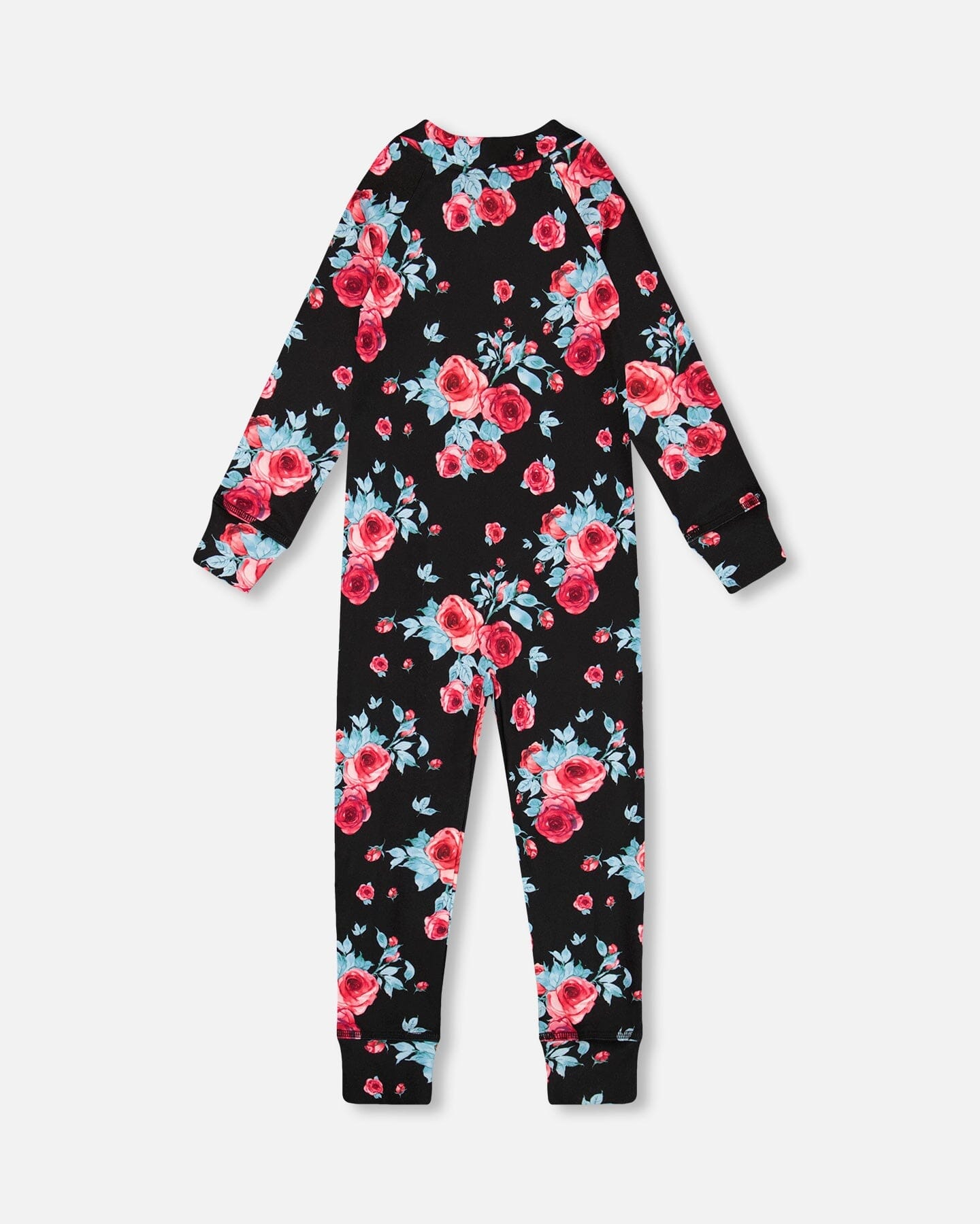 One Piece Thermal Underwear Black Printed Roses-2
