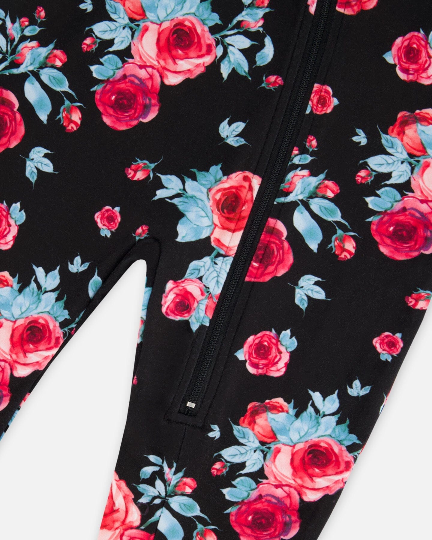 One Piece Thermal Underwear Black Printed Roses-3