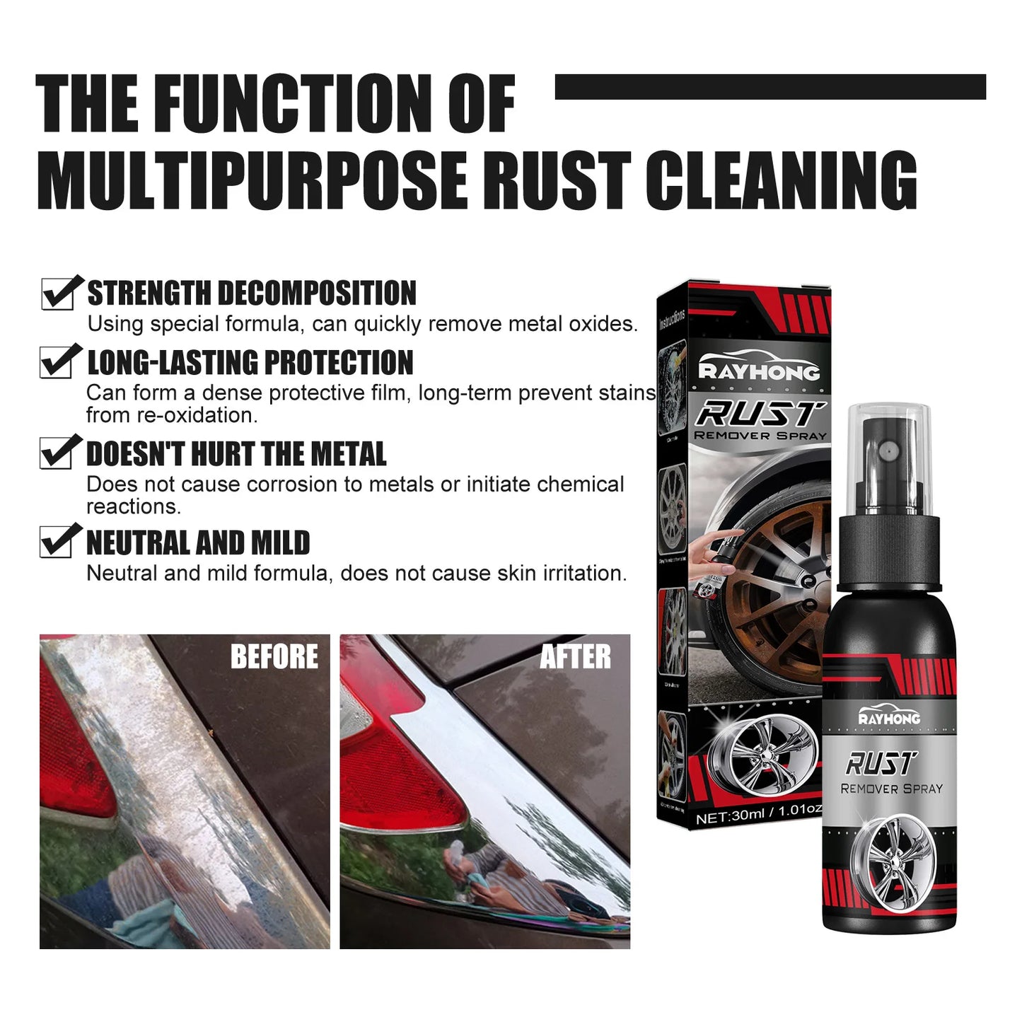 Car Metal Rust Remover Rust Inhibitor Derusting Spray Multipurpose Home Car Hub Anti-Rust Iron Power Cleaning Car Maintenance