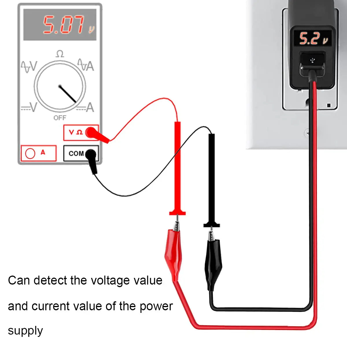 Alligator Clip to USB, Crocodile Clamps to USB Type-A Male Connector Cable Copper Test Leads for Testing Circuit Power Supply
