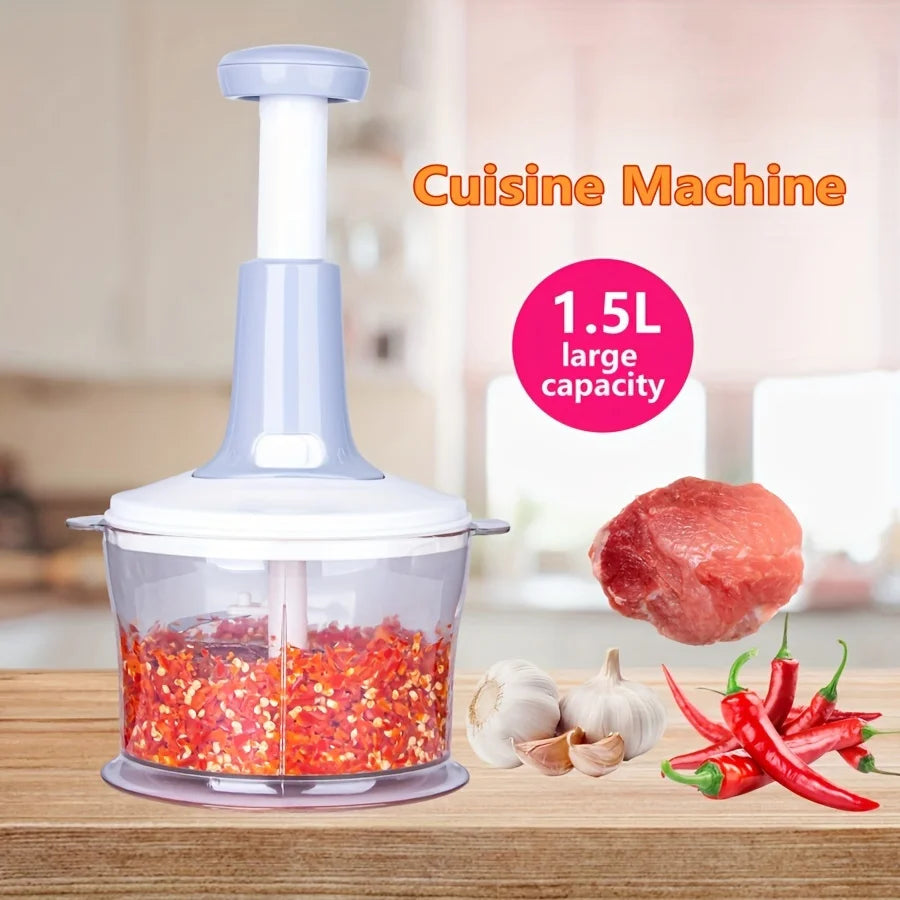Manual Food Processor Garlic Press - Hand-Powered Meat Grinder Vegetable Chopper and Dicer, Plastic Kitchen Gadget