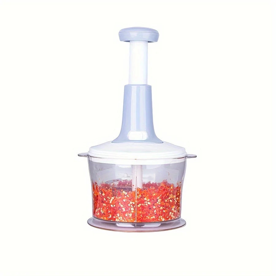 Manual Food Processor Garlic Press - Hand-Powered Meat Grinder Vegetable Chopper and Dicer, Plastic Kitchen Gadget