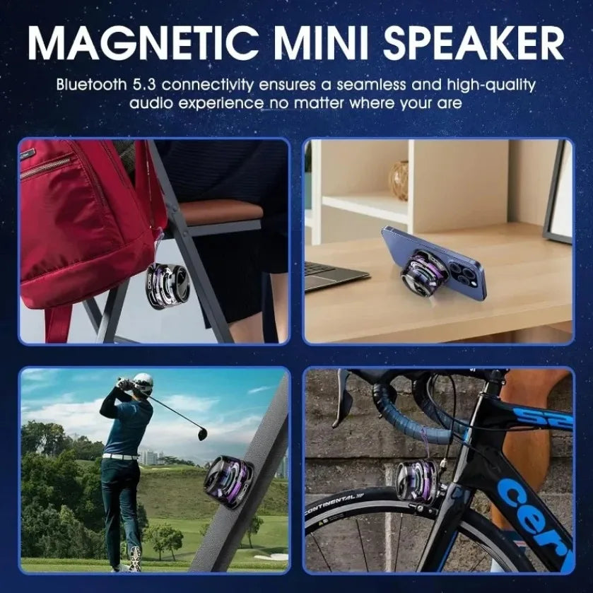 XIKCU Portable Mini Travel Stereo Outdoor Magnetic Bluetooth Speaker Wireless with RGB Color Light and Phone Holder for ios