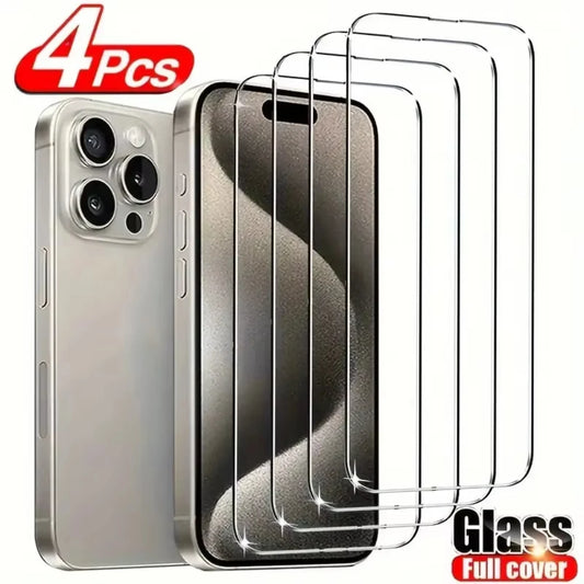 NNBILI 4Pcs Tempered Glass For IPhone 16 15 14 13 12 11 Pro Max Screen Protector For IPhone 12 13 Mini 16E High Definition Glass