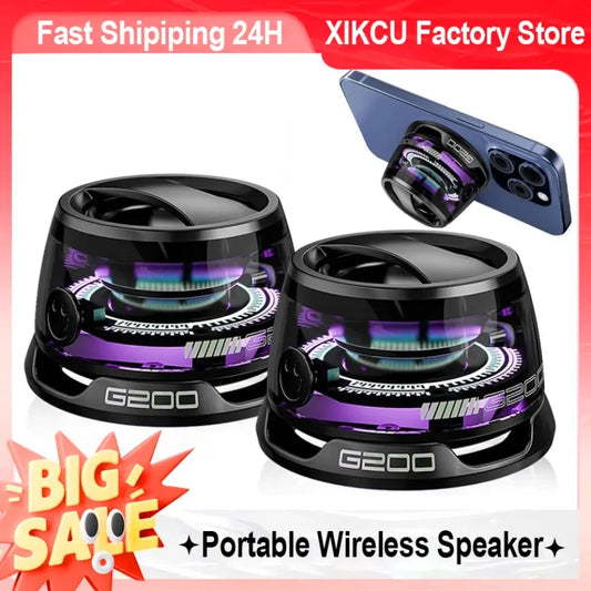 XIKCU Portable Mini Travel Stereo Outdoor Magnetic Bluetooth Speaker Wireless with RGB Color Light and Phone Holder for ios
